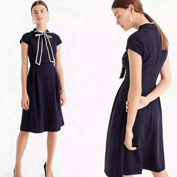 jcrew tieneck dresss in italian wool crepe, Navy, Size 14T - Picture 1 of 8